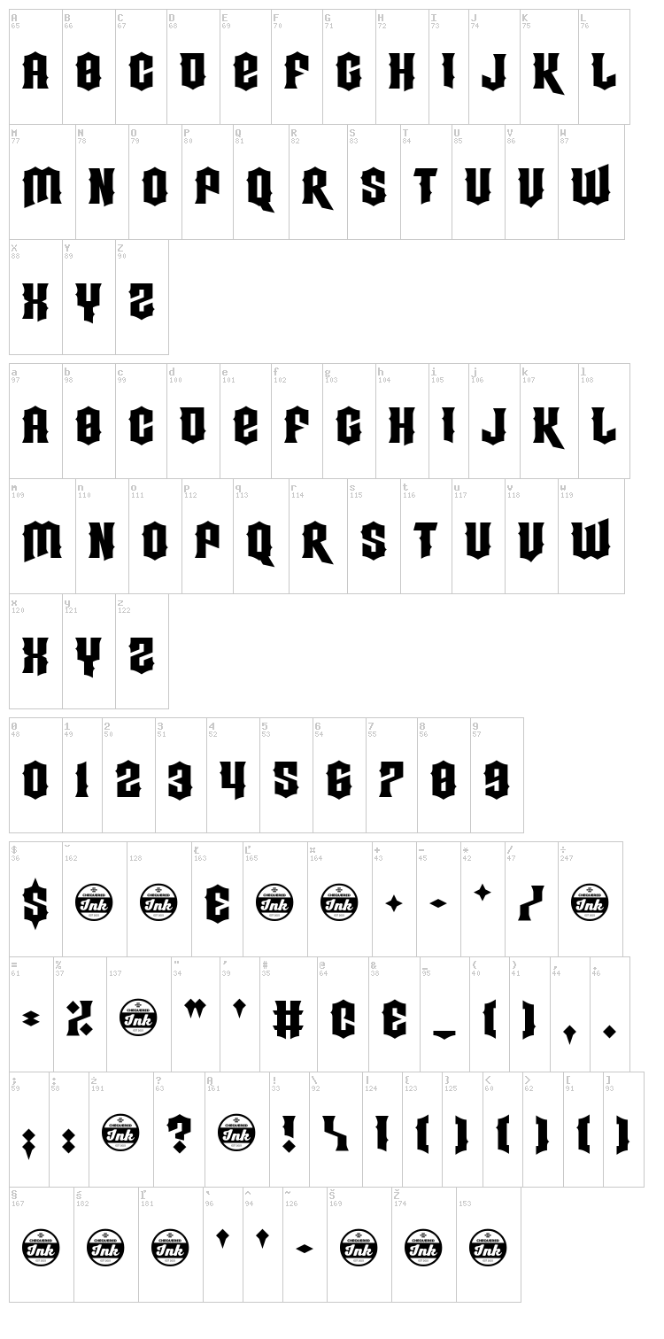 Strings Theory font map